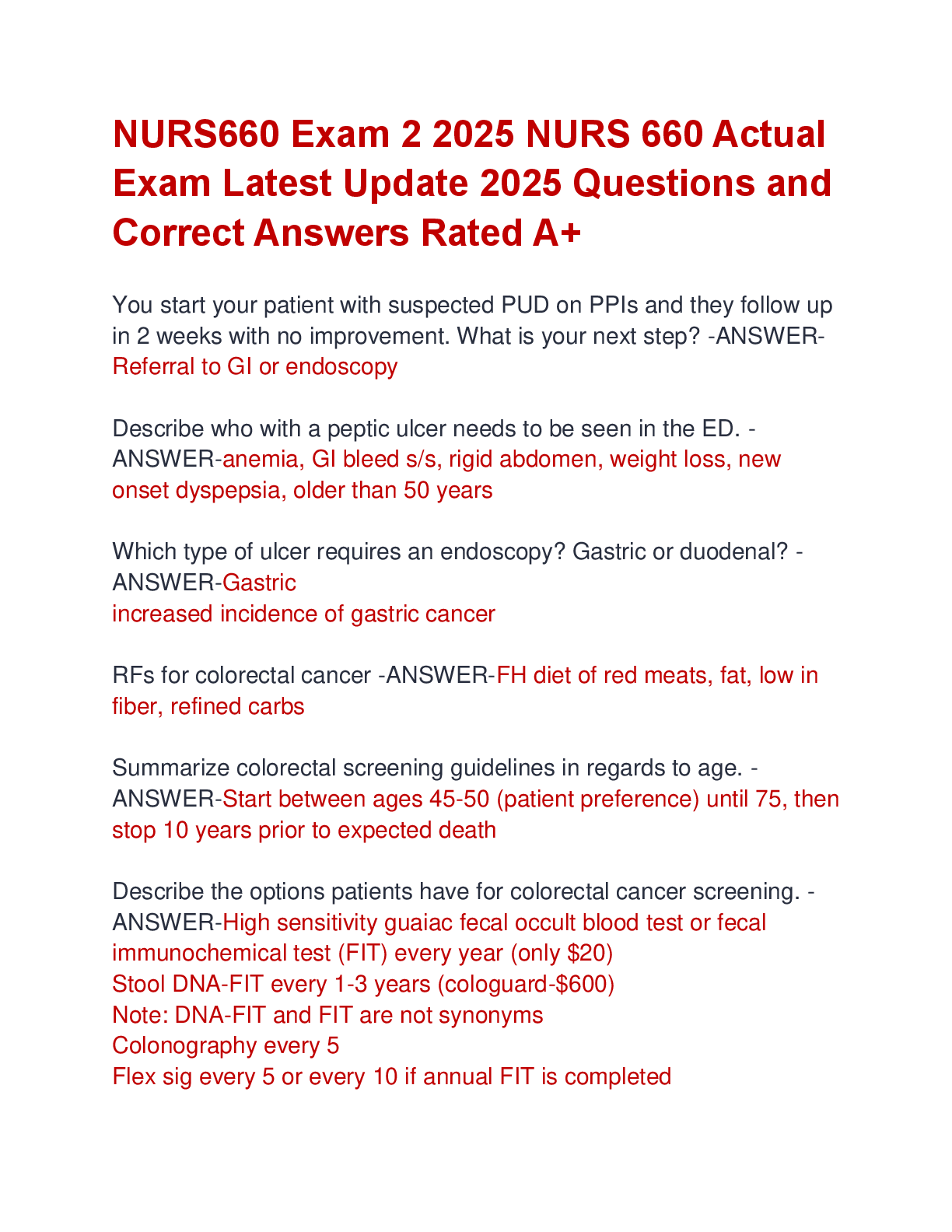 Preview of NURS660 Exam 2 2025 NURS 660 Actual  Exam Latest Update 2025 Questions and  Correct Answer