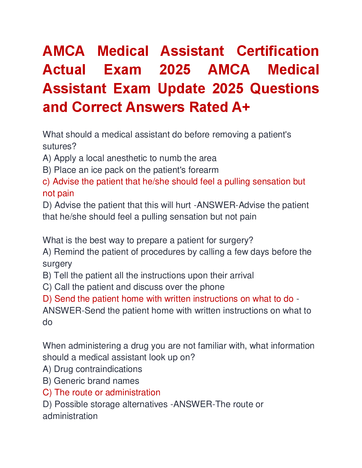 Preview of AMCA Medical Assistant Certification  Actual Exam 2025 AMCA Medical  Assistant Exam Update