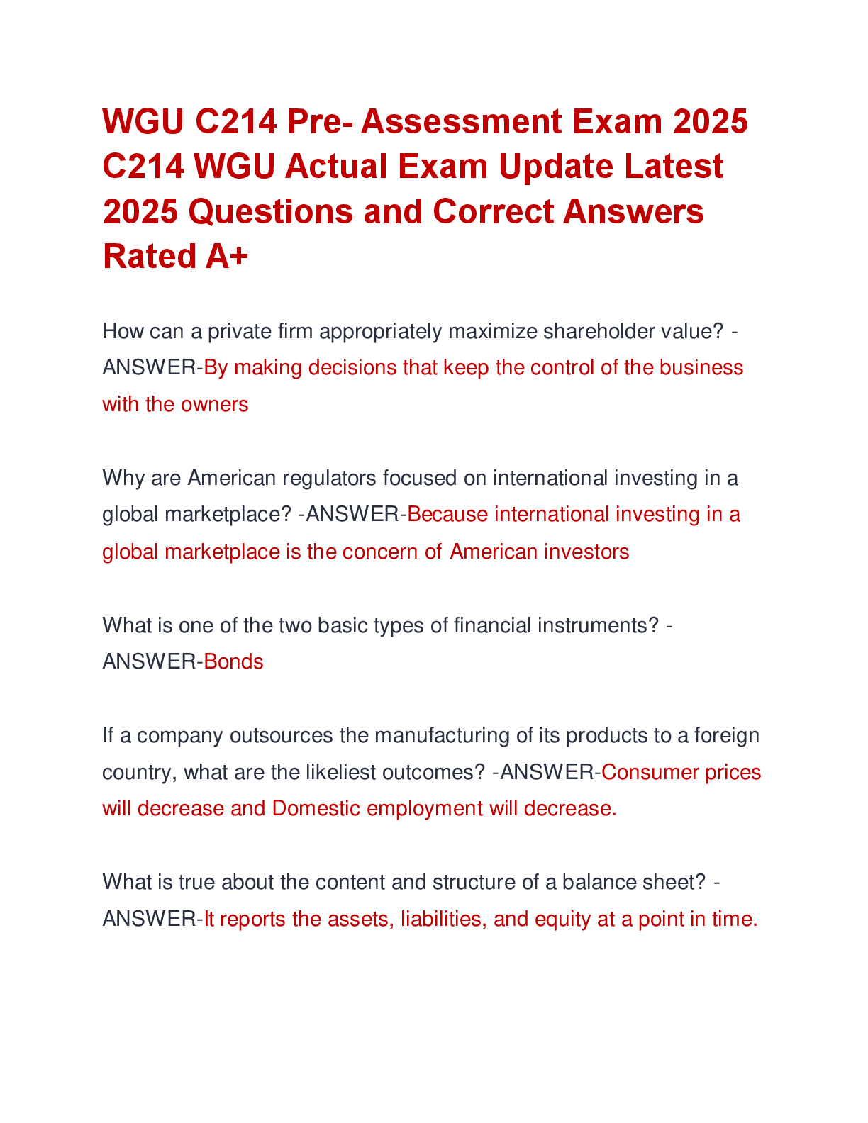 Preview of WGU C214 Pre- Assessment Exam 2025  C214 WGU Actual Exam Update Latest  2025 Questions and