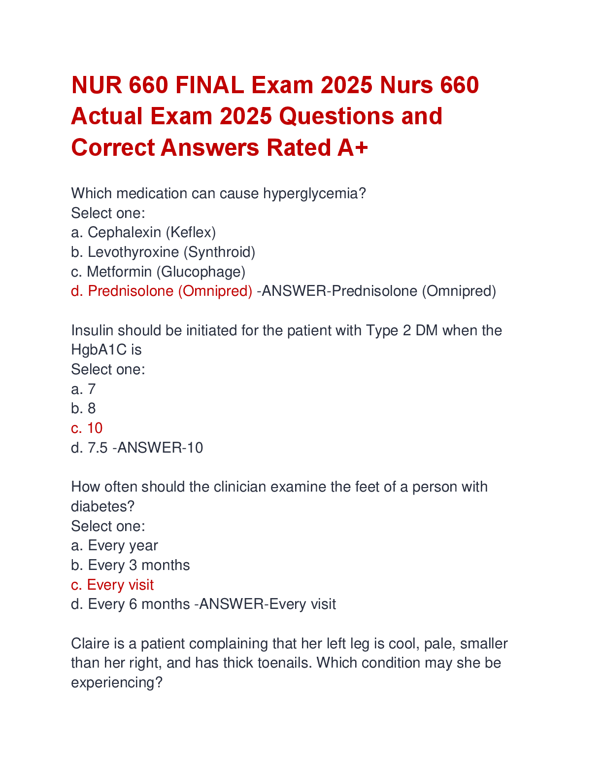 Preview of NUR 660 FINAL Exam 2025 Nurs 660  Actual Exam 2025 Questions and  Correct Answers Rated A+