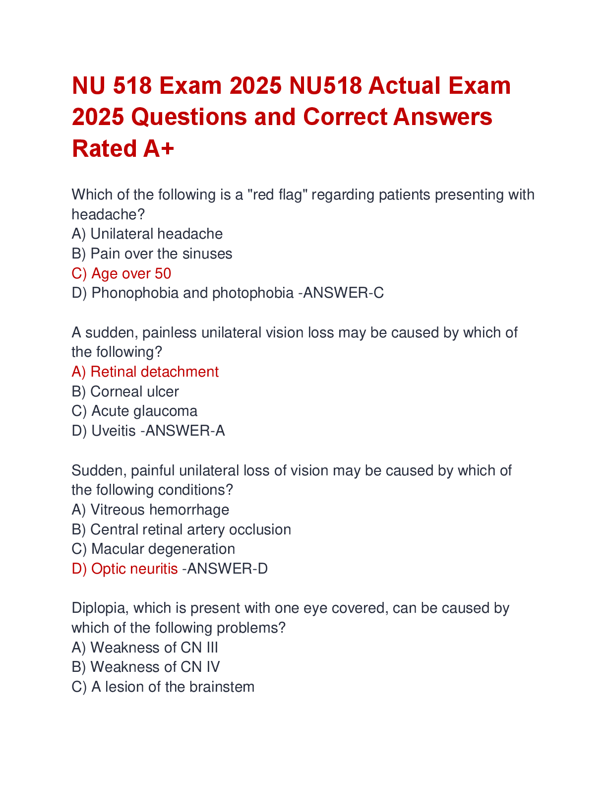 Preview of NU 518 Exam 2025 NU518 Actual Exam  2025 Questions and Correct Answers  Rated A+