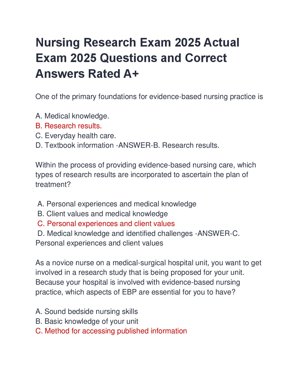 Preview image for Nursing Research Exam 2025 Actual  Exam 2025 Questions and Correct  Answers Rated A+