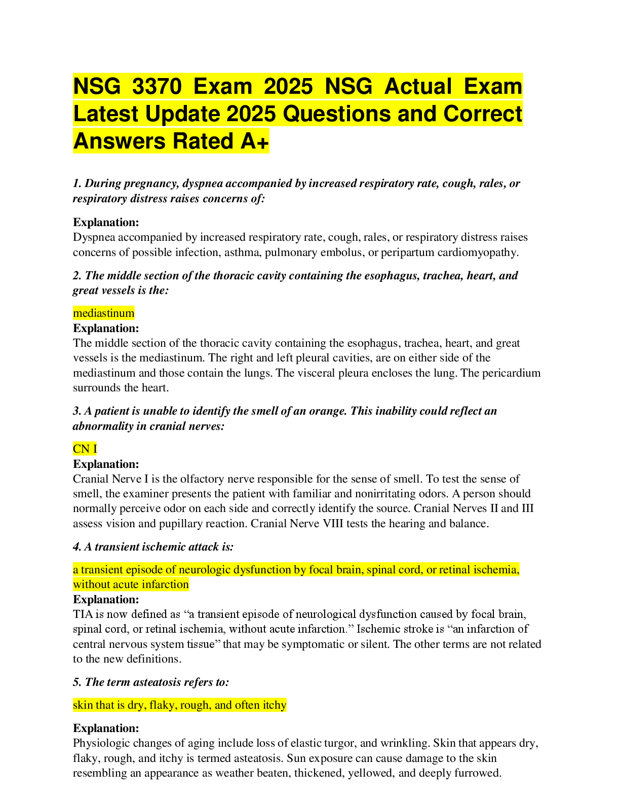 Recommended document preview for NSG 3370 Exam 2025 NSG Actual Exam  Latest Update 2025 Questions and Correct  Answers Rated A+