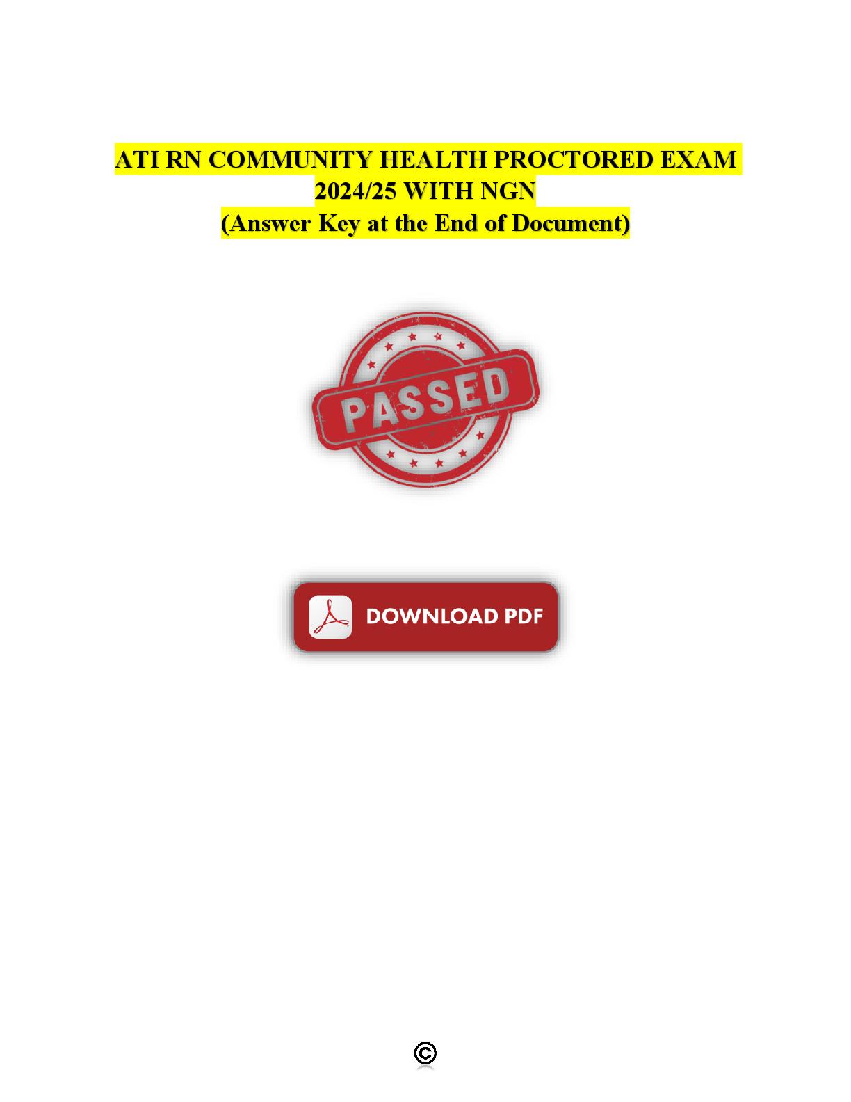 Preview image for ATI RN COMMUNITY HEALTH PROCTORED EXAM 2024/25 || WITH NGN || (Answer Key at the End of Document)