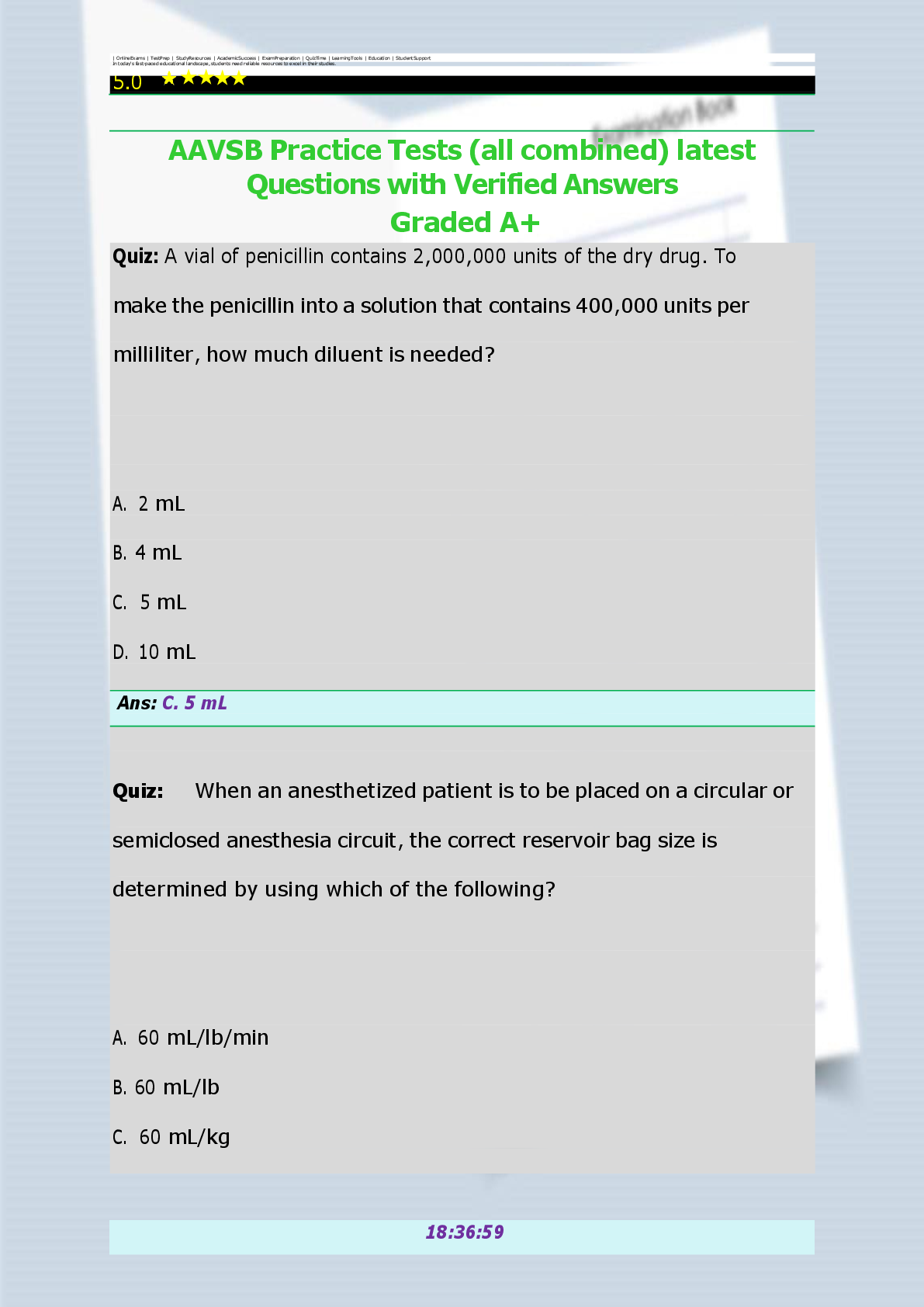 Preview image for AAVSB Practice Tests (all combined) latest Questions with Verified Answers   Graded A+