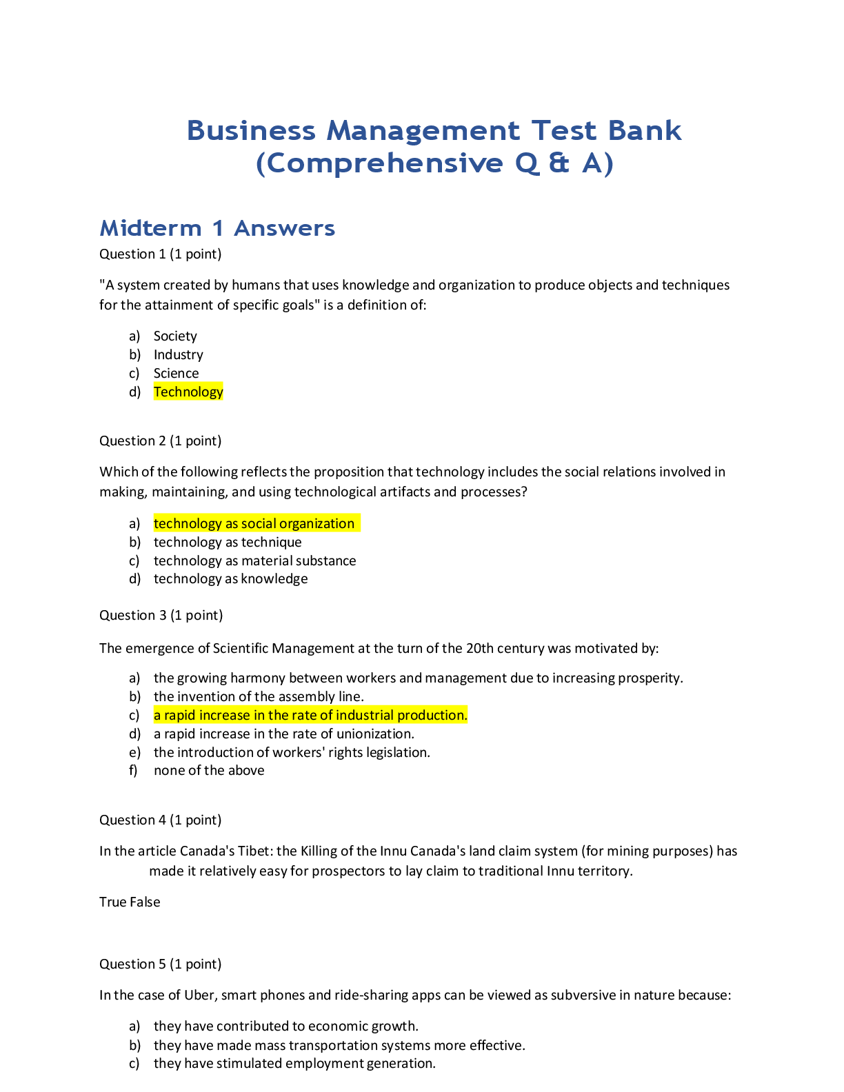 Preview image for Business Management Test Bank (Comprehensive Q & A)