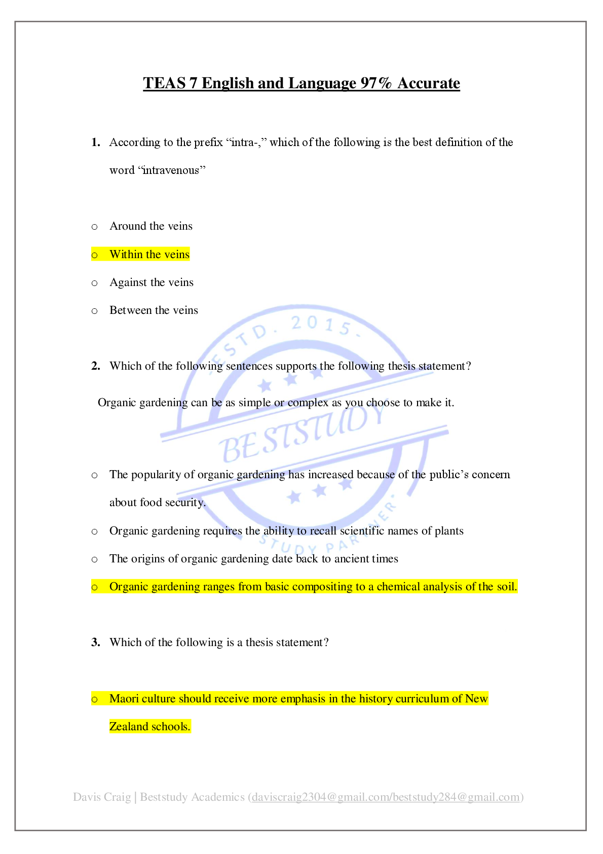 Preview image for TEAS 7 ENGLISH V2