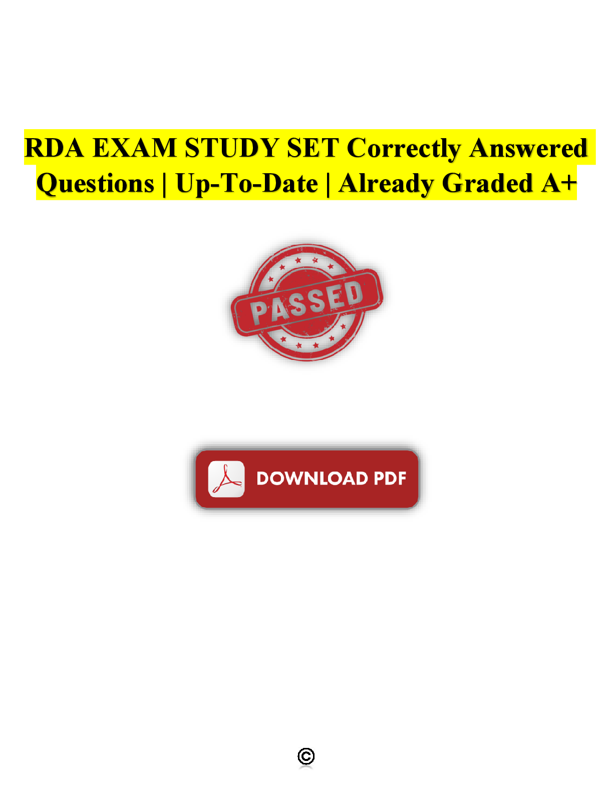Preview image for RDA EXAM STUDY SET Correctly Answered Questions | Up-To-Date | Already Graded A+ 2025