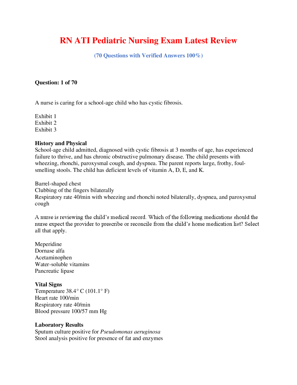 Preview image for RN ATI Pediatric Nursing Exam Latest Review (1)