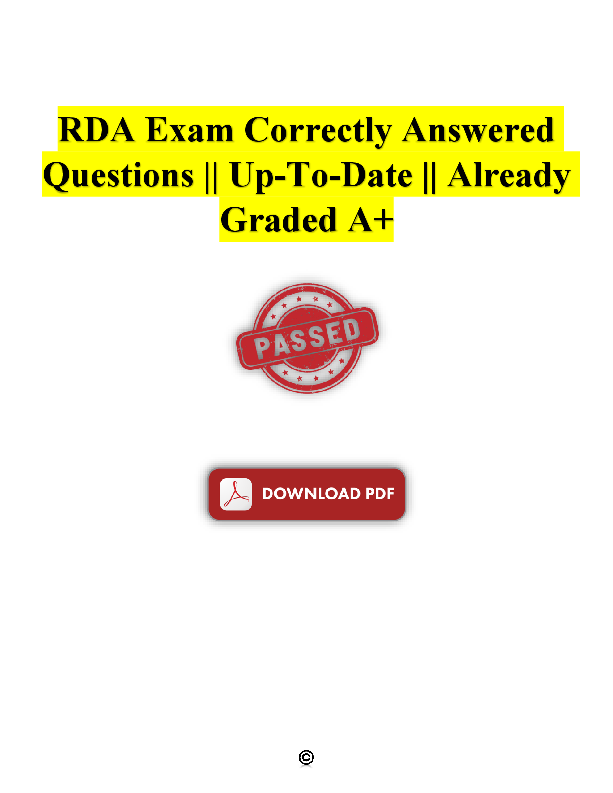 Preview image for RDA Exam Correctly Answered Questions || Up-To-Date || Already Graded A+ 2025