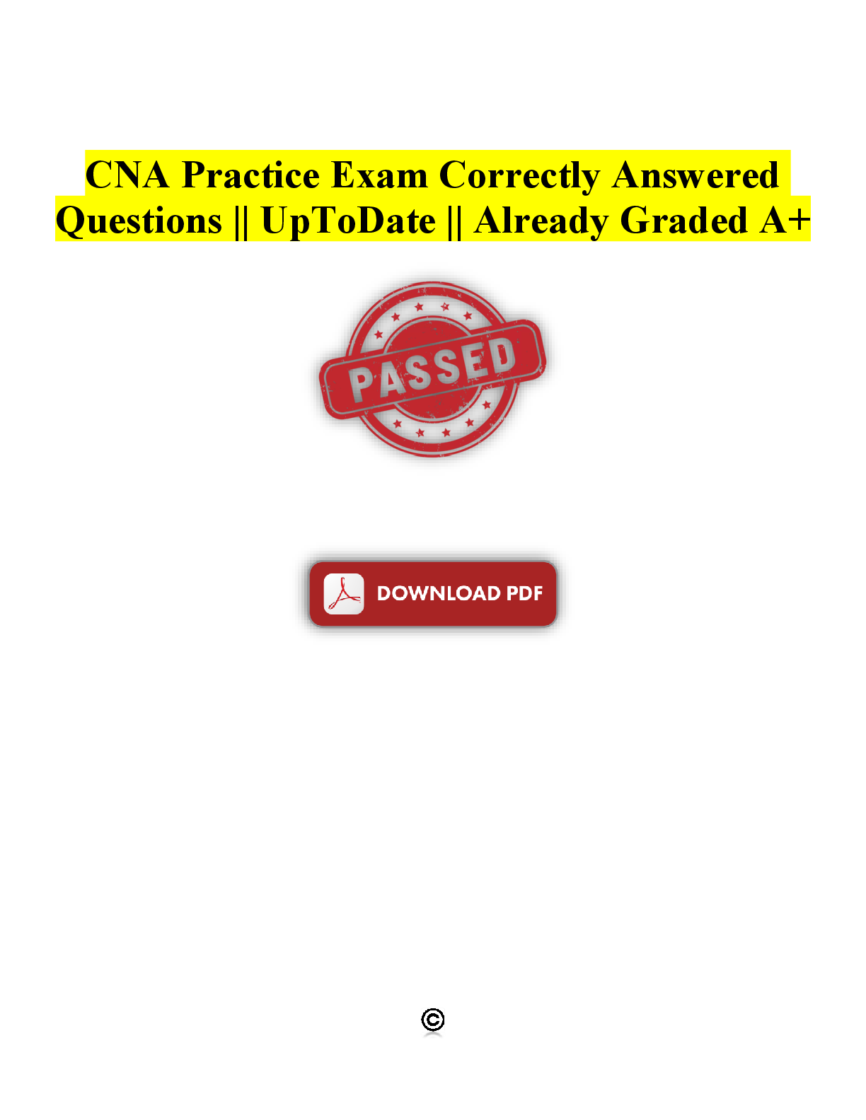 Preview image for CNA Practice Exam Correctly Answered Questions || UpToDate || Already Graded A+ Updated 2025