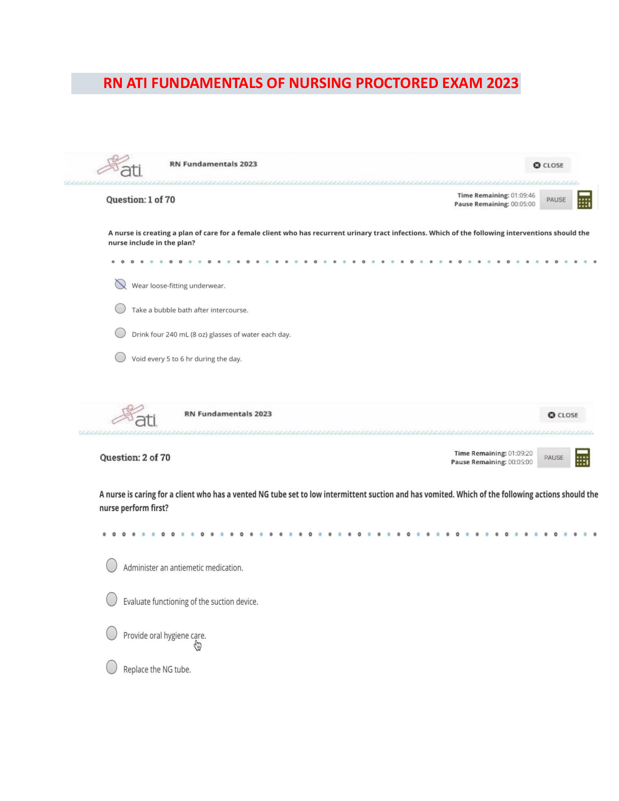 Preview image for Elite ATI RN Fundamentals Proctored Exam 2023/2025 with NGN – 99% Real Exam: 70 Screenshot Questions & Answers | Complete Assessment for RN ATI Fundamentals Proctored Exam