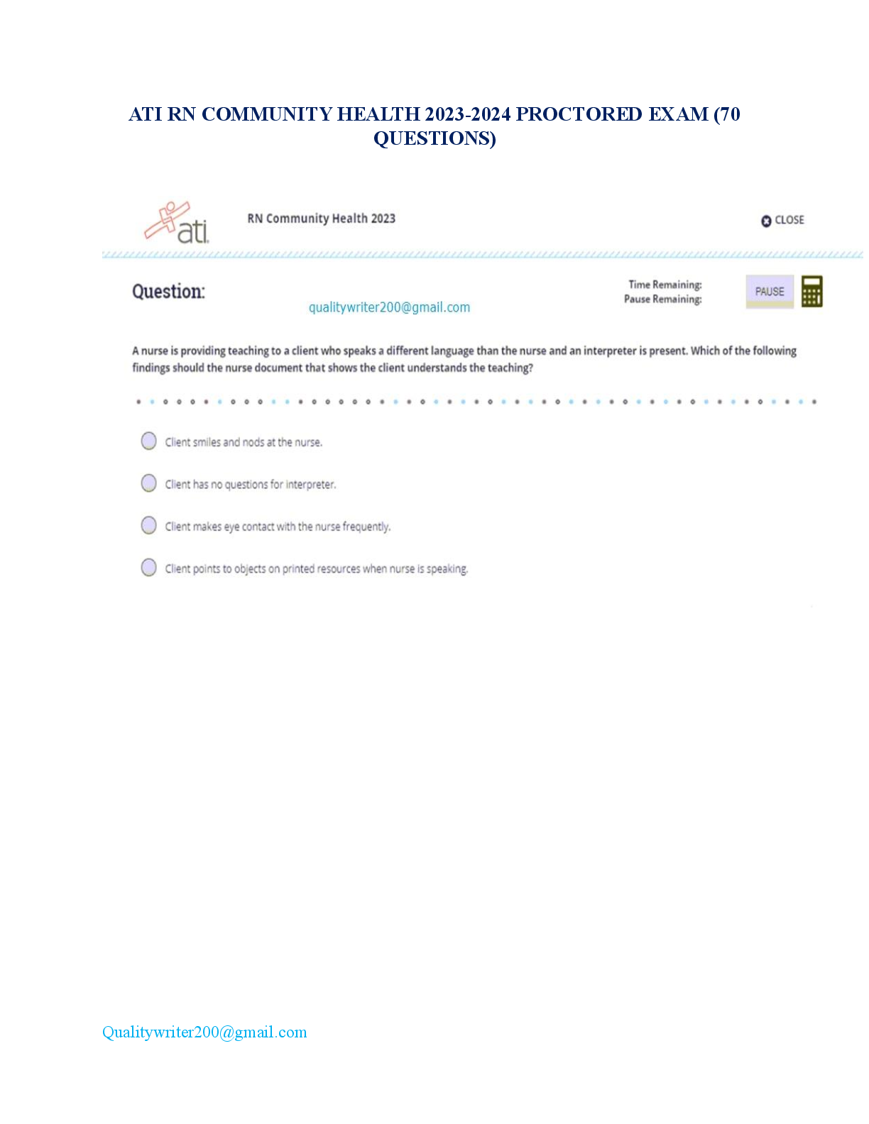 Preview image for ATI RN COMMUNITY HEALTH Quality