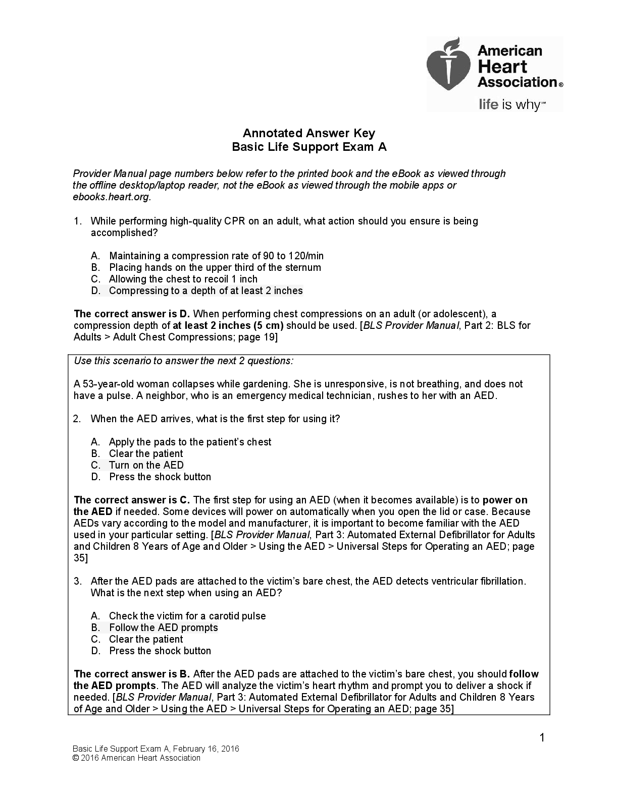 Preview image of NSG 1130 - Troy University - Annotated Answer Key: Basic Life Support Exam A document