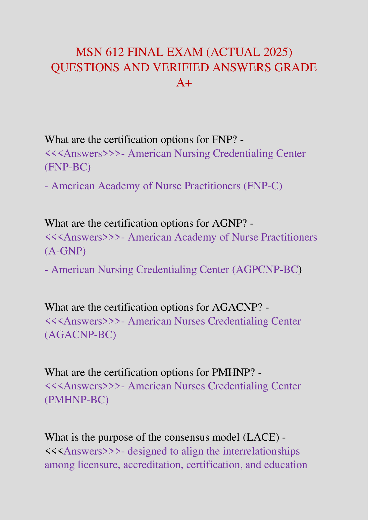 Preview image for MSN 612 FINAL EXAM 2025