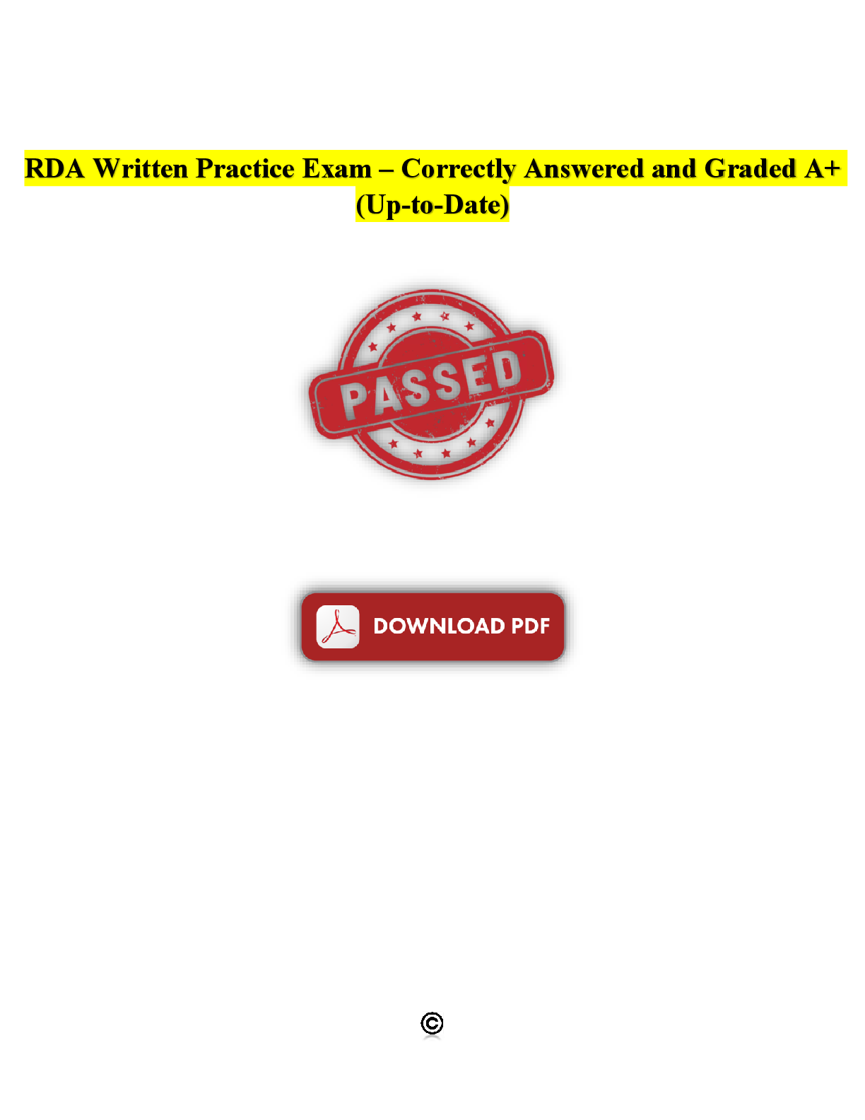 Preview image for RDA Written Practice Exam – Correctly Answered and Graded A+ (Up-to-Date)