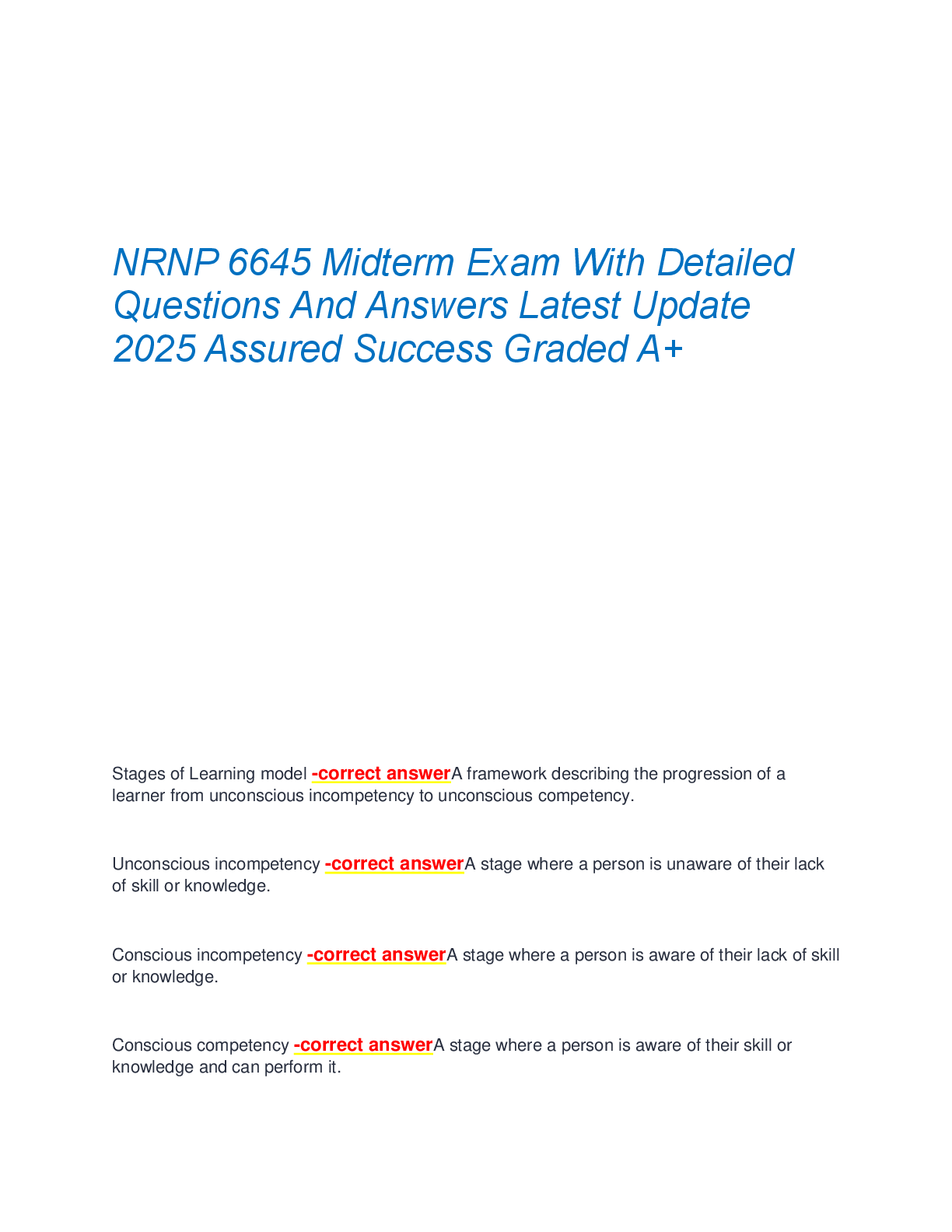 NRNP 6645 Midterm Exam With Detailed  Questions And Answers Latest Update  2025 Assured Success Graded A+