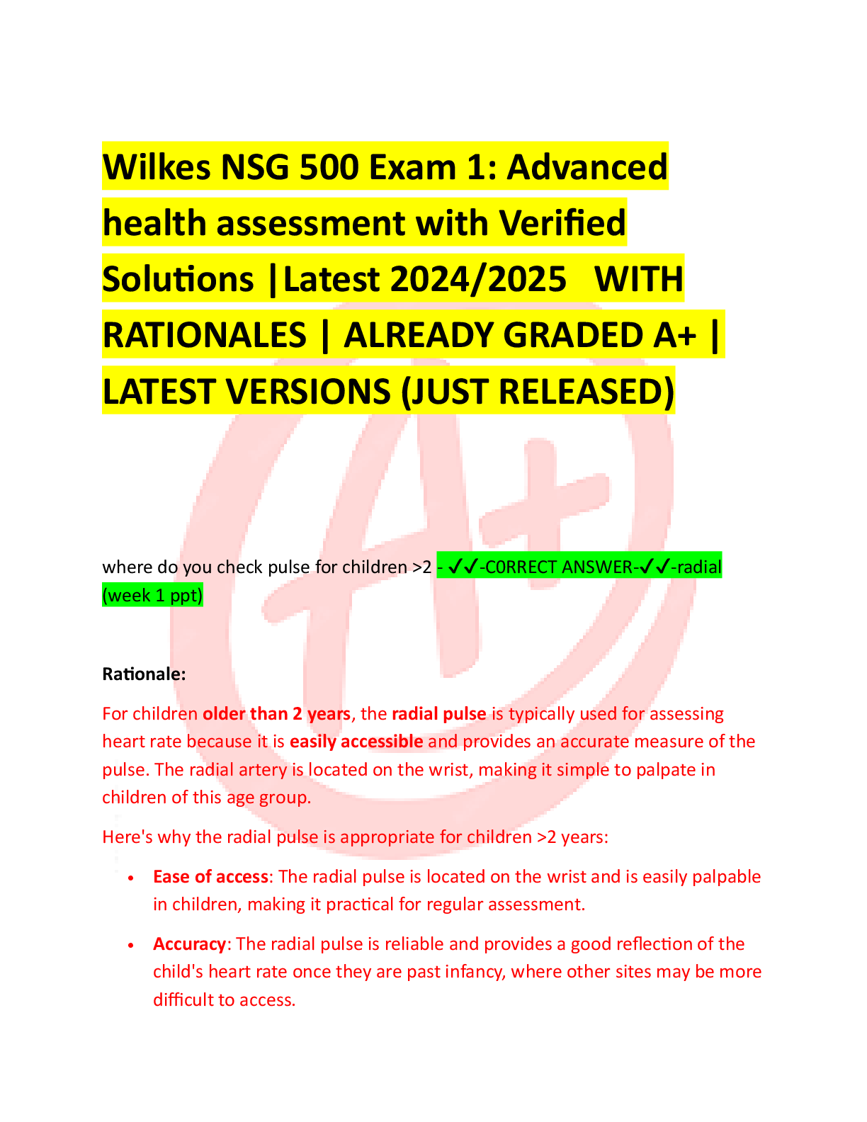Preview image for Wilkes University NSG 500 Exam 1 – Complete Verified Questions & Correct Answers with Rationales | Latest 2025 Update | Graded A+