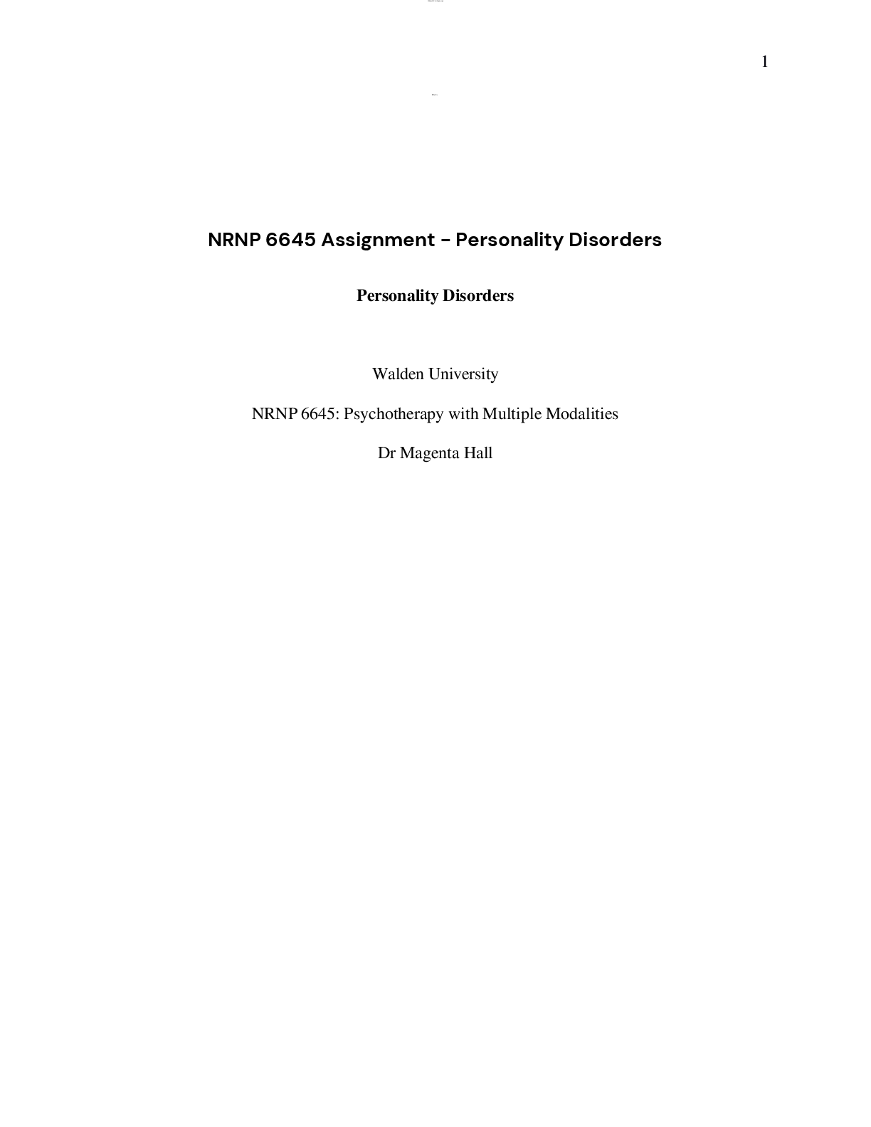 Preview image for NRNP 6645 Assignment - Personality Disorders