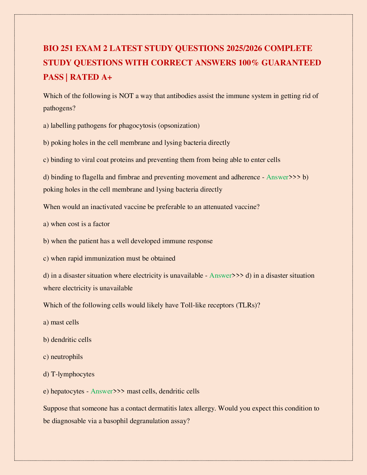 BIO 251 EXAM 2 LATEST STUDY QUESTIONS 2025/2026 COMPLETE STUDY QUESTIONS WITH CORRECT ANSWERS 100% GUARANTEED PASS | RATED A+