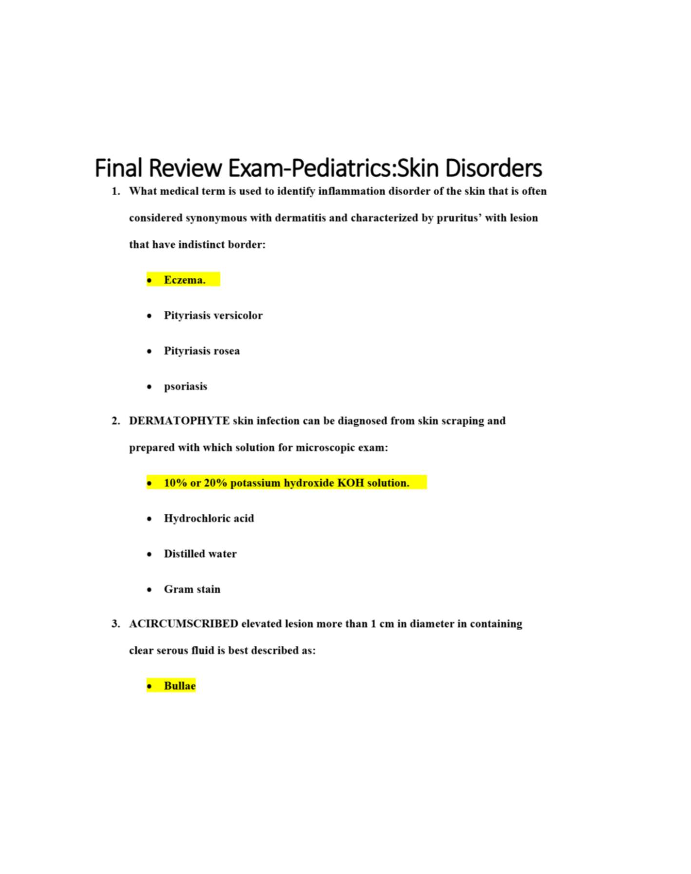Preview image for FINAL REVIEW EXAM -PEDIATRICS:Skin Disorders