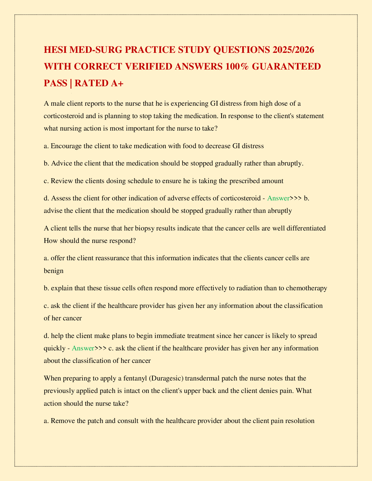 HESI MED-SURG PRACTICE STUDY QUESTIONS 2025/2026 WITH CORRECT VERIFIED ANSWERS 100% GUARANTEED PASS | RATED A+