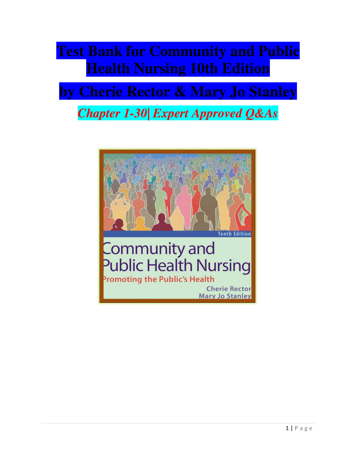 Preview of Test Bank for Community and Public Health Nursing 10th Edition by Cherie Rector &amp; Mary Jo Stanley Chapter 1-30 A+