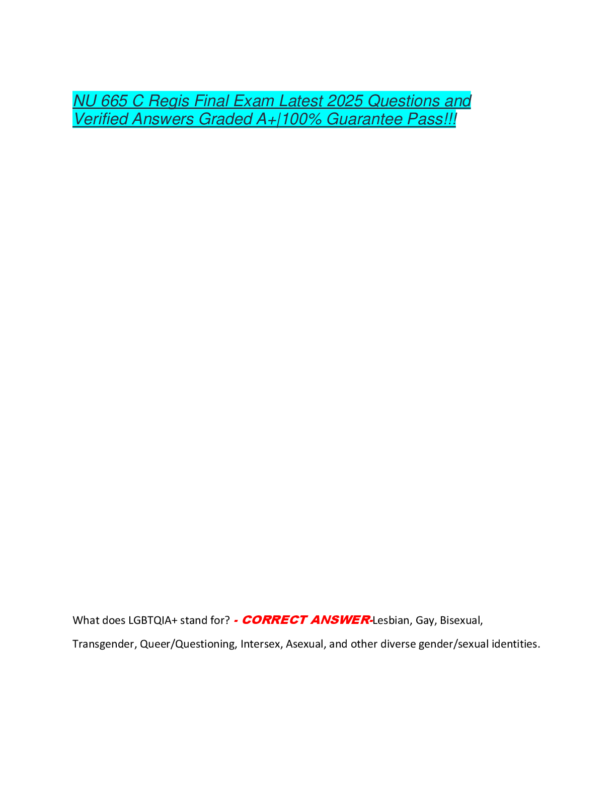 Recommended document preview for NU 665 C Regis Final Exam Latest 2025 Questions and  Verified Answers Graded A+|100% Guarantee Pass!!!