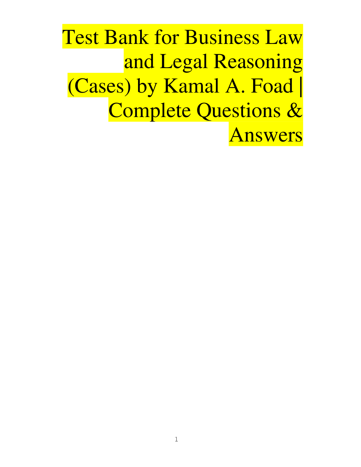 Preview image for Test Bank for Business Law and Legal Reasoning (Cases) by Kamal A. Foad A+ 2025