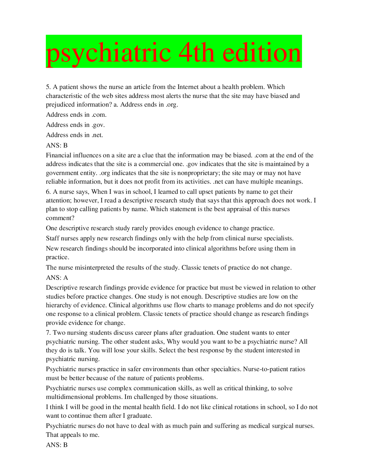 Preview image for _2024_psychiatric_interview_5th_edition_carlat_test_bank_questions_and_answers_with_rationales_verified.