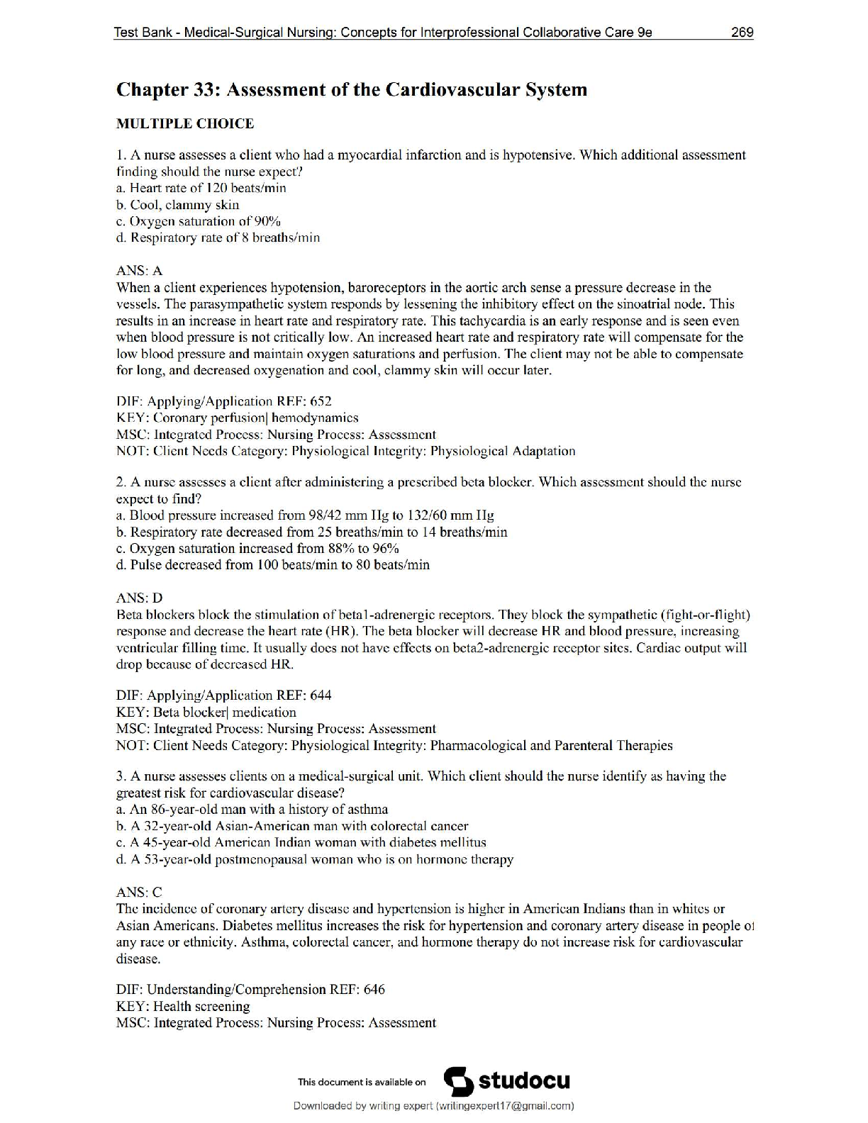 Preview of NUR 242 Galen College – Chapter 33: Cardiovascular System Assessment | NEW 2025 Version –