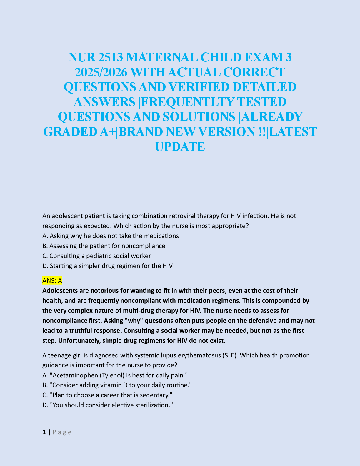 Preview image for NUR 2513 MATERNAL CHILD EXAM 3  2025/2026