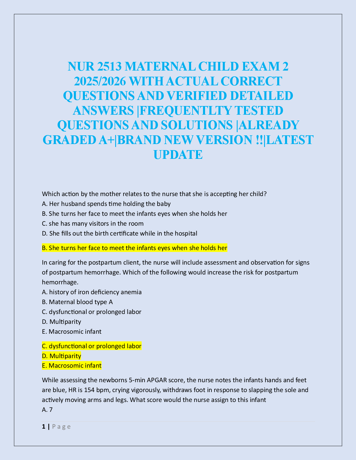 Preview image for NUR 2513 MATERNAL CHILD EXAM 2  2025/2026