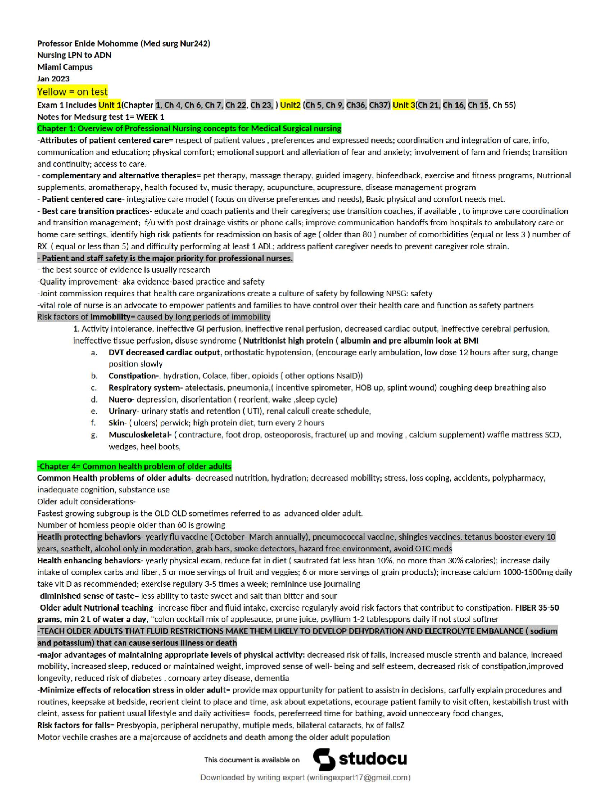 Preview image for NUR 242 Galen College – MedSurg Exam 1 Notes | 2025 NEW Version – Score 100%