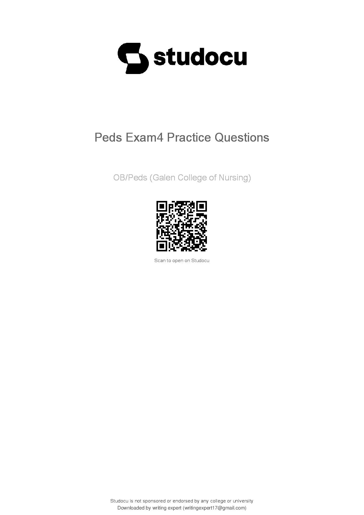 Preview of NUR 230 Galen College PEDS Exam 4 Practice Questions – 2025 update | score 100% | NEW version