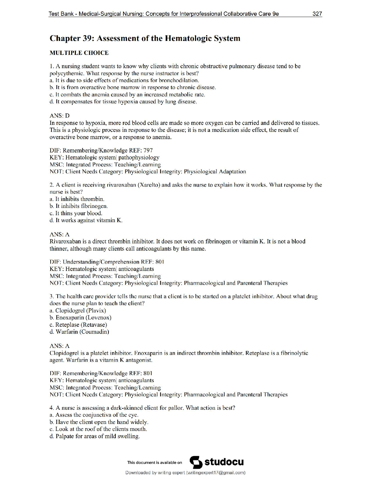 Preview of NUR 242 Galen College – Chapter 39: Hematologic System Assessment | NEW 2025 Version – Sco