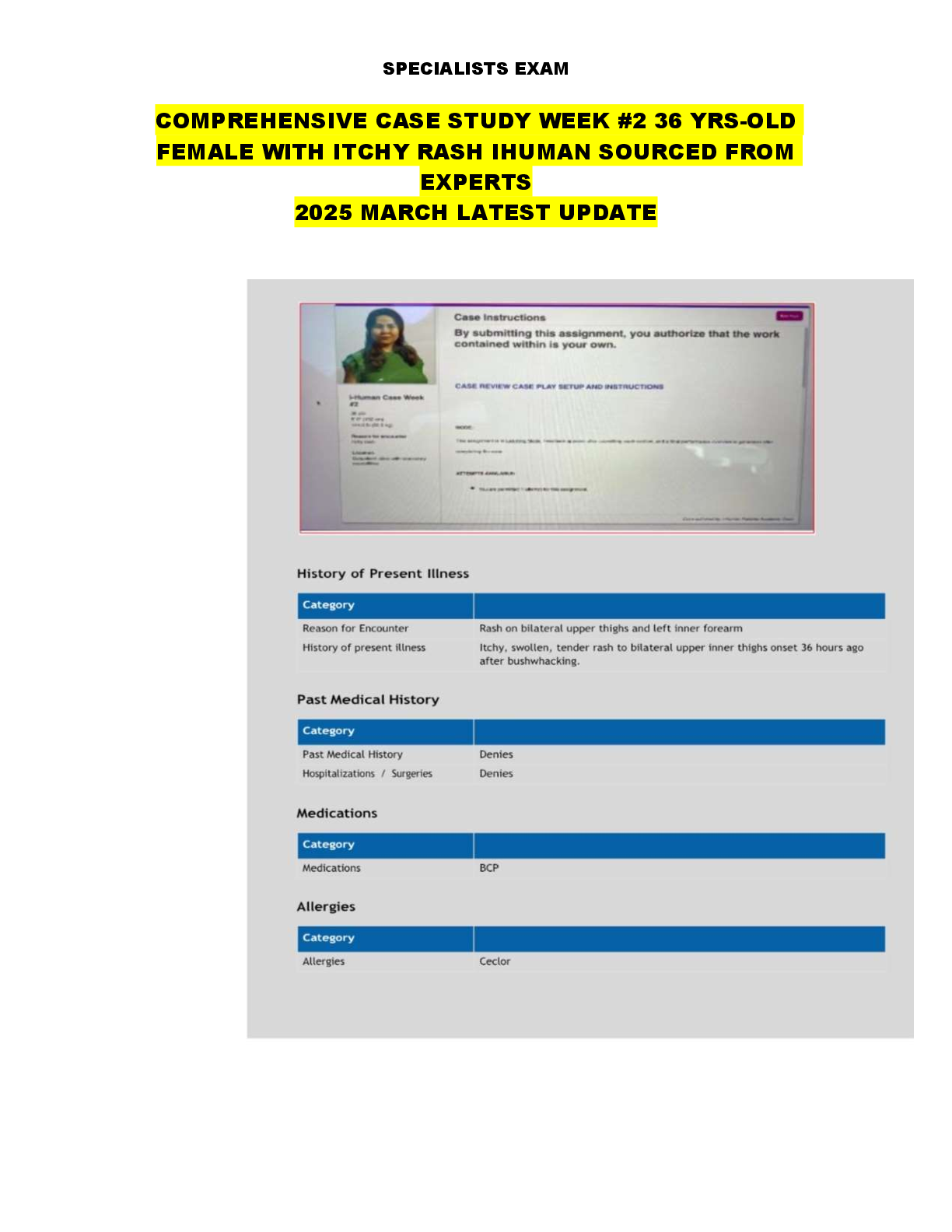 Preview image for COMPREHENSIVE CASE STUDY WEEK #2 36 YRS-OLD  FEMALE WITH ITCHY RASH