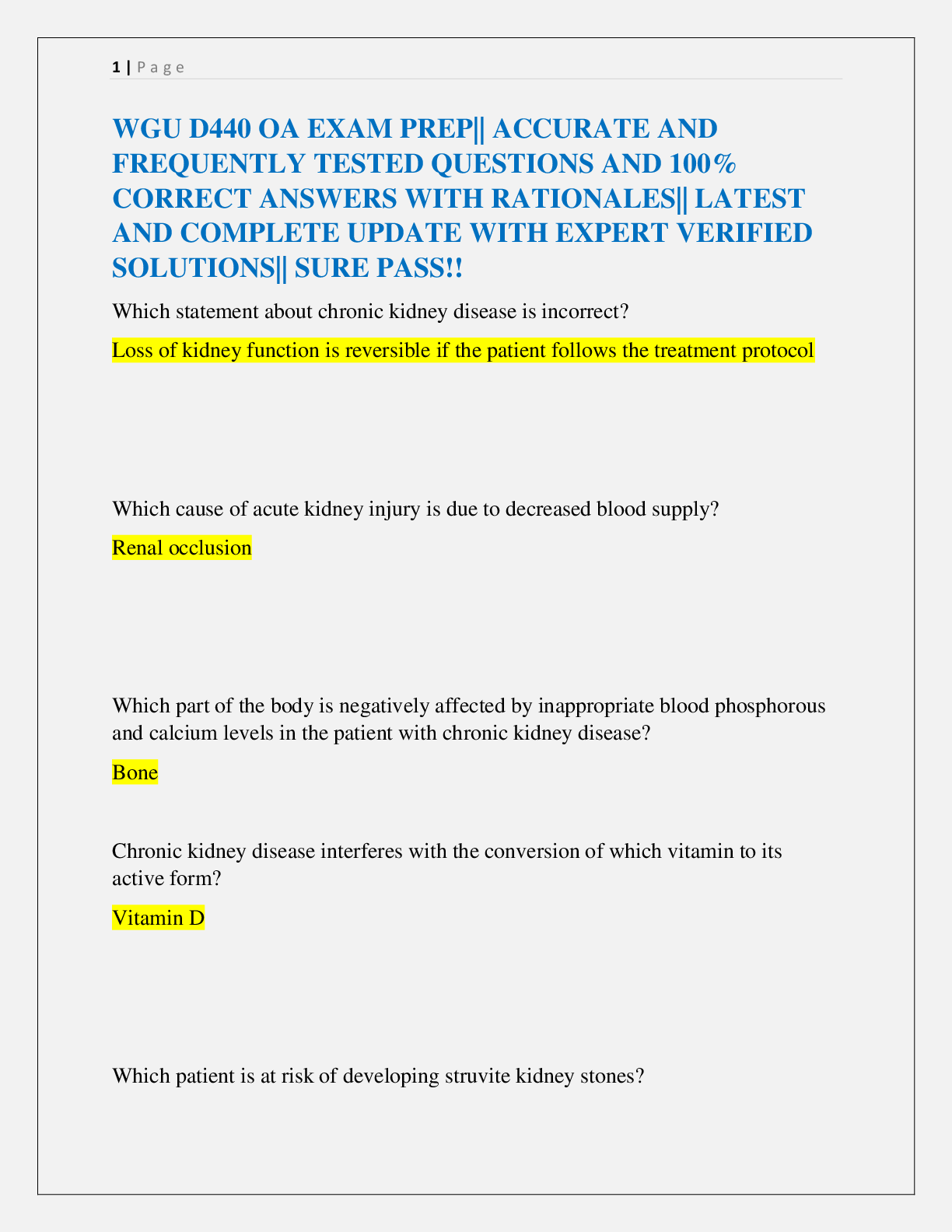 Preview image for WGU D440 OA EXAM PREP|| ACCURATE AND FREQUENTLY TESTED QUESTIONS AND 100% CORRECT ANSWERS WITH RATIONALES||