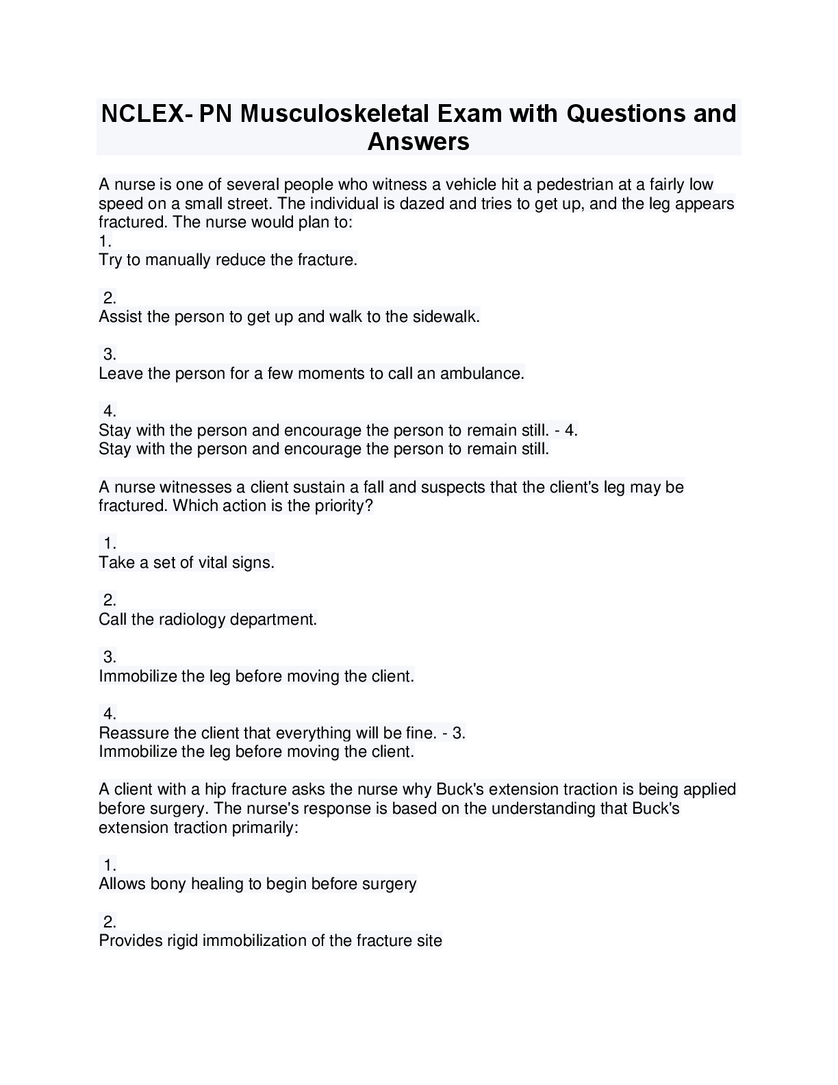 Preview image for NCLEX- PN Musculoskeletal Exam with Questions and Answers