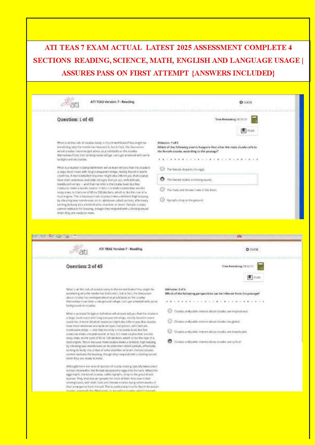 Preview image for Latest TEAS 7 Release: ATI TEAS 7 Exam 2025 Bundle Containing Science, Reading, Math, English and Language Use | Brand New Version