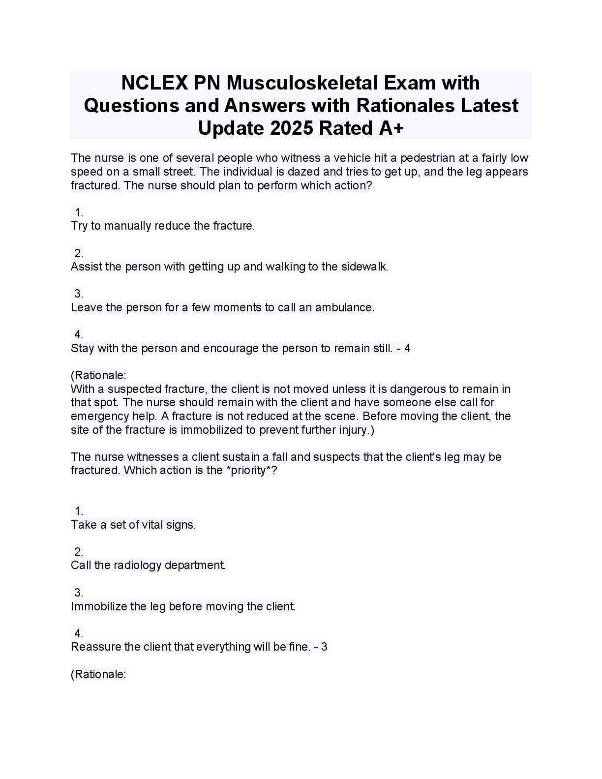 Preview image for NCLEX PN Musculoskeletal Exam with Questions and Answers with Rationales Latest Update 2025 Rated A+