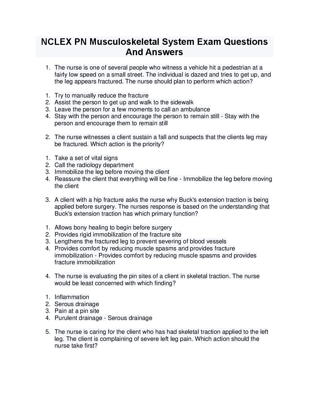 Preview image for NCLEX PN Musculoskeletal System Exam Questions And Answers