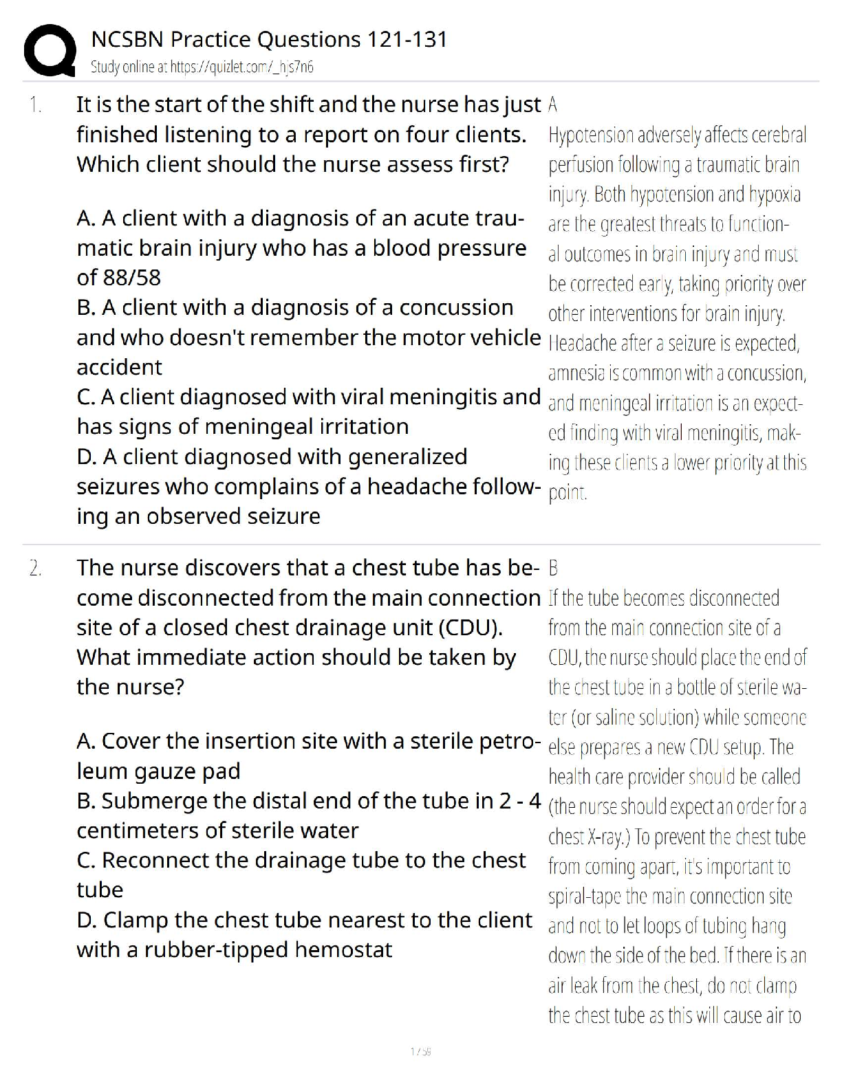 Recommended document preview for NCSBN Practice Questions 121–131 / NCLEX 2025 Prep / Realistic Answers + Rationales