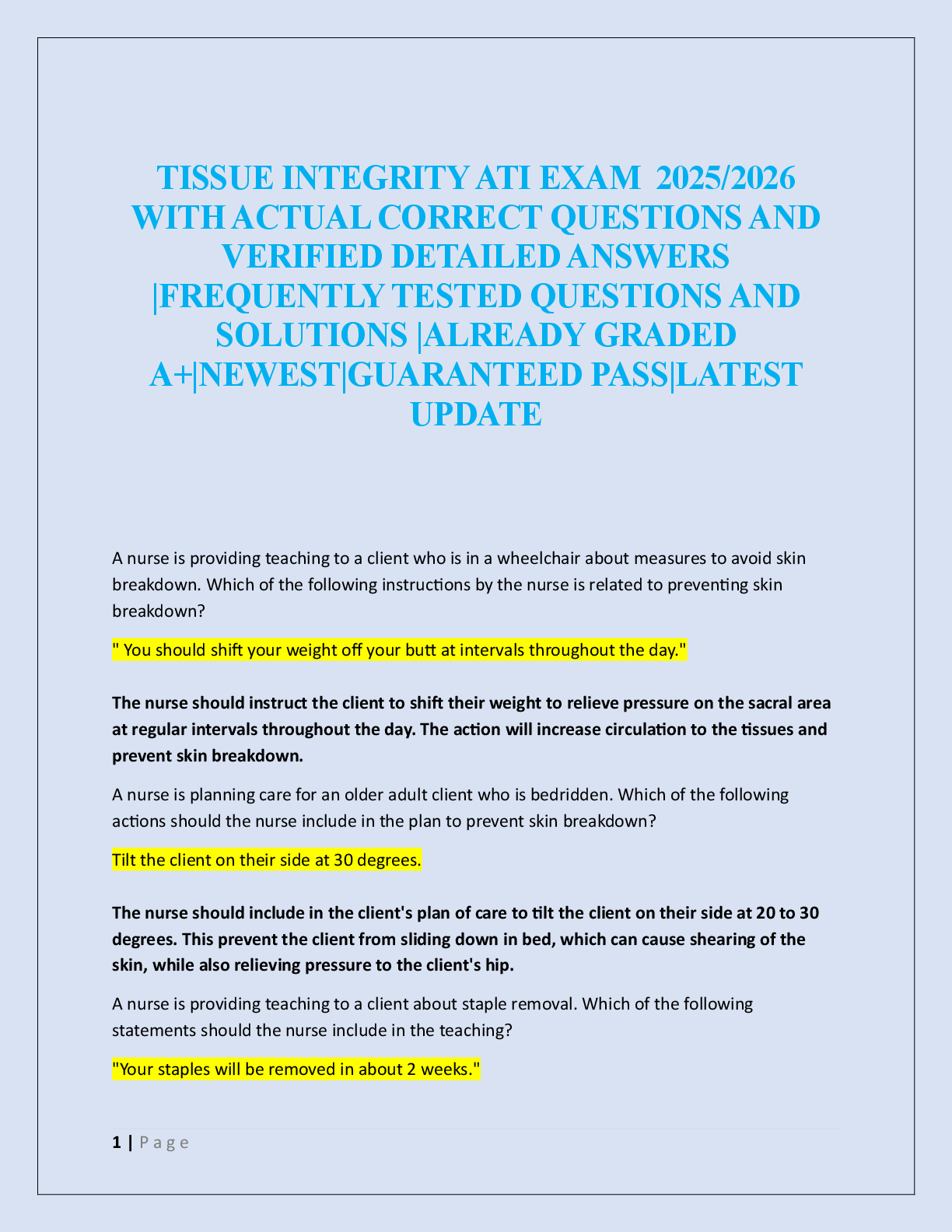 TISSUE INTEGRITY ATI EXAM  2025/2026