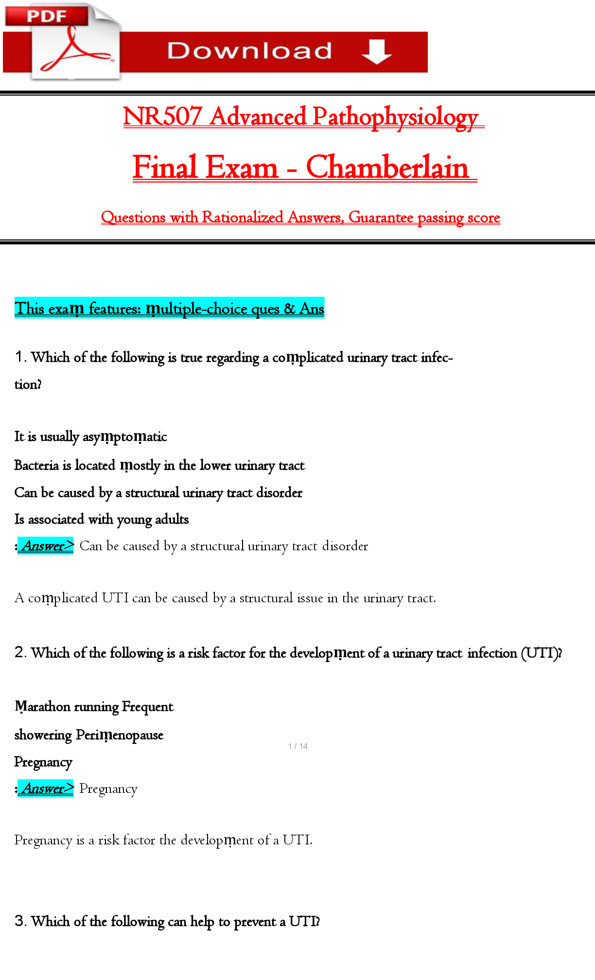 Preview image for NR507 Advanced Pathophysiology   Final Exam - Chamberlain