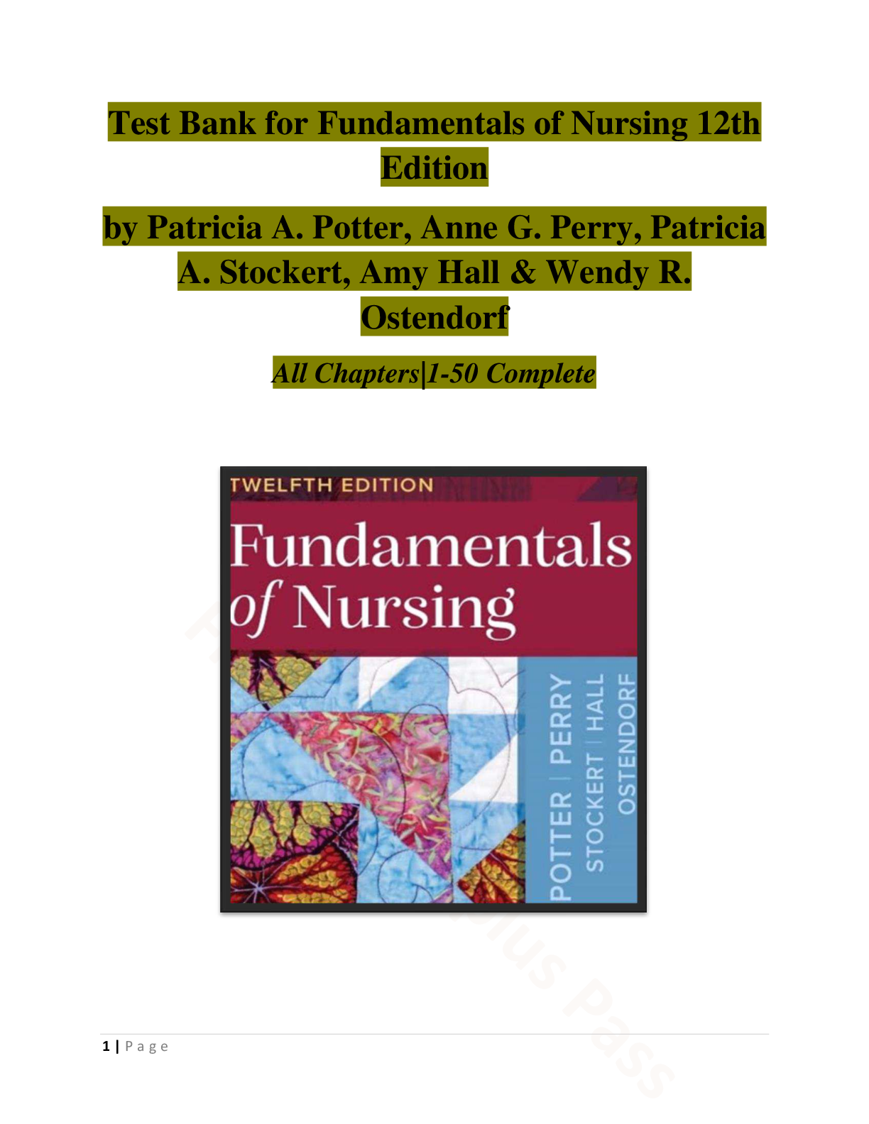 Preview image for Test Bank for Fundamentals of Nursing 12th Edition by Patricia A. Potter, Anne G. Perry, Patricia A. Stockert, Amy Hall & Wendy R. Ostendorf All Chapters|1 -50 Complete