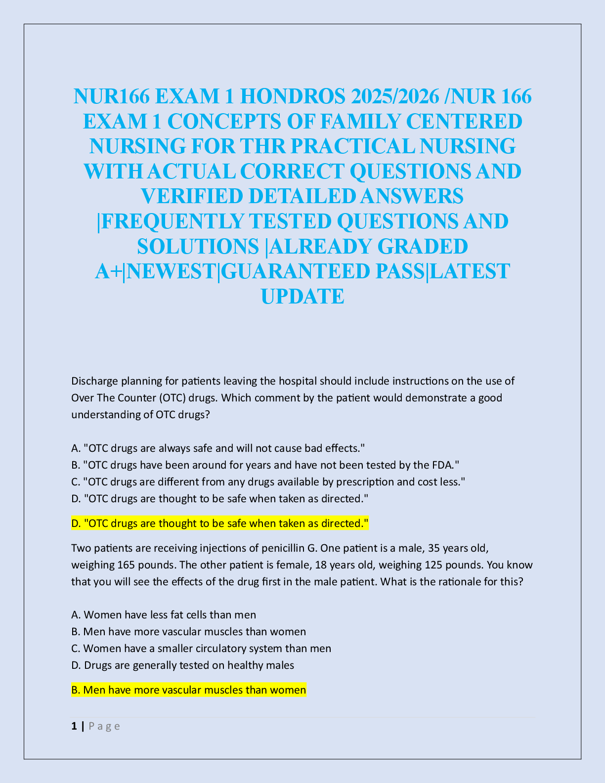 NUR166 EXAM 1 HONDROS 2025/2026