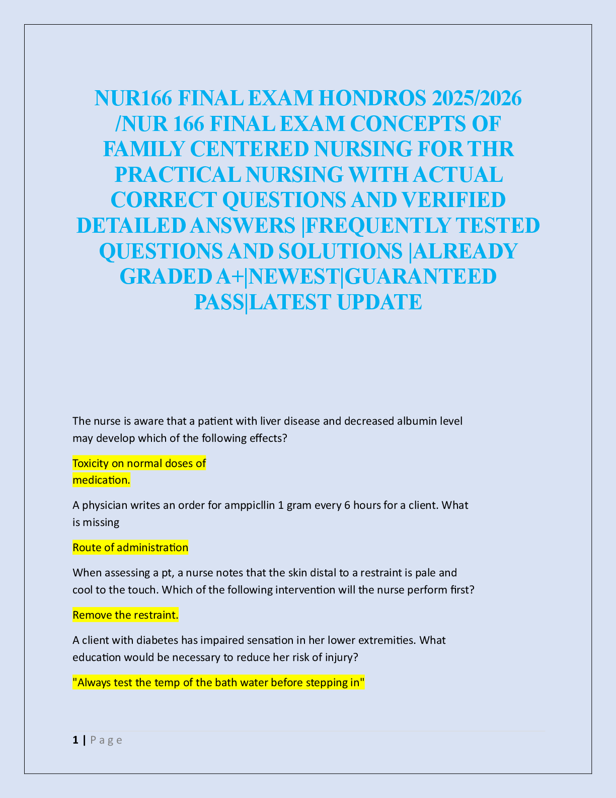 NUR166 FINAL EXAM HONDROS 2025/2026