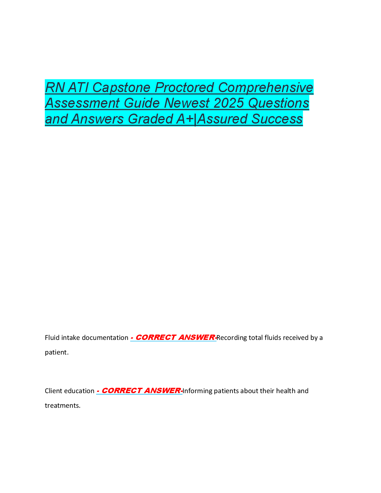 RN ATI Capstone Proctored Comprehensive  Assessment Guide Newest 2025 Questions  and Answers Graded A+|Assured Success