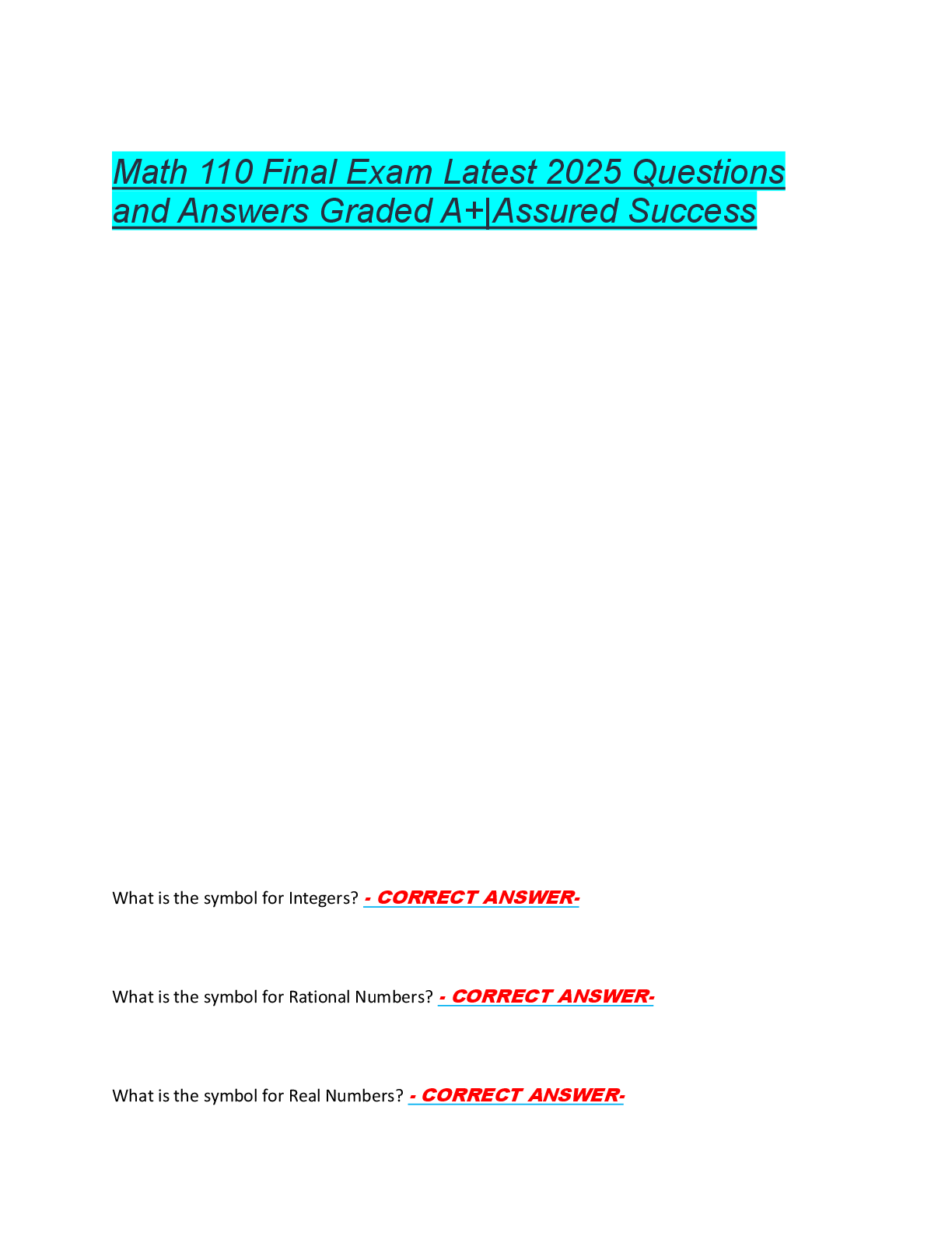 Math 110 Final Exam Latest 2025 Questions  and Answers Graded A+|Assured Success